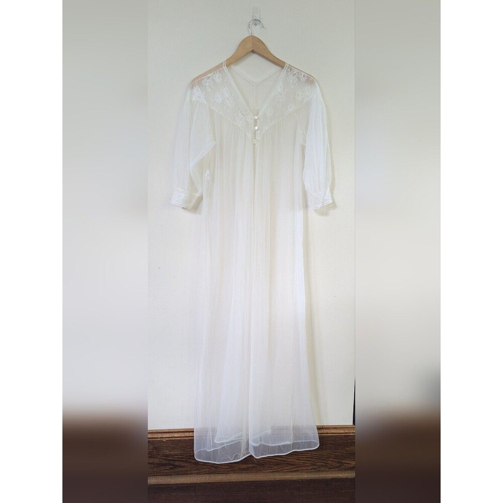 Vintage 1970s JcPenney Pegnoir Bridal Nightgown Robe S Small Sheer One Piece